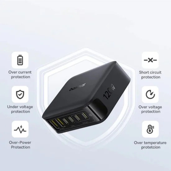 Зарядно устройство Baseus EnerFill FH21 (E0120T00) - 4x Type-C, 2x USB, 120W, GaN технология - Черно
