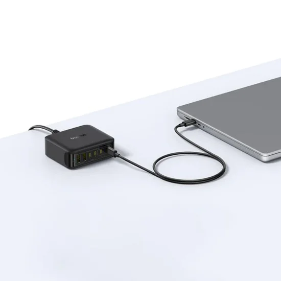 Зарядно устройство Baseus EnerFill FH21 (E0120T00) - 4x Type-C, 2x USB, 120W, GaN технология - Черно