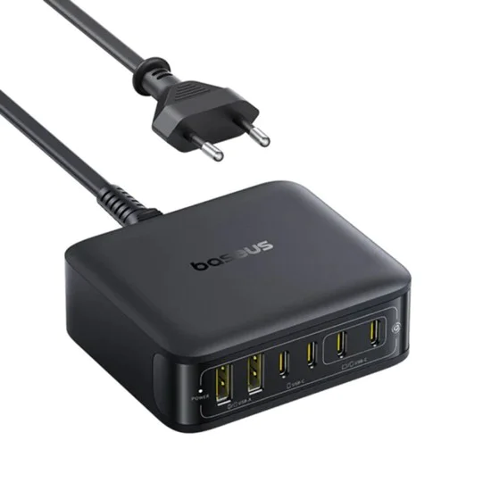 Зарядно устройство Baseus EnerFill FH21 (E0120T00) - 4x Type-C, 2x USB, 120W, GaN технология - Черно