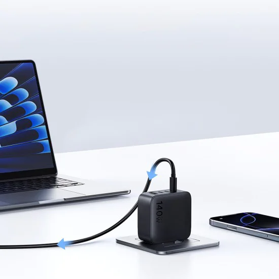 Зарядно устройство Baseus EnerFill FH11 (E0121J00) - 3x USB-C, 1x USB-A, 140W, GaN технология - Черно