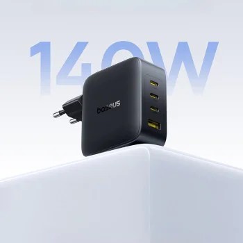 Зарядно устройство Baseus EnerFill FH11 (E0121J00) - 3x USB-C, 1x USB-A, 140W, GaN технология - Черно
