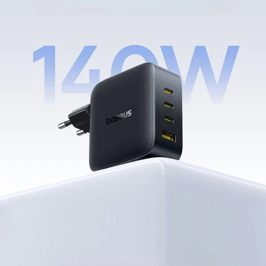 Зарядно устройство Baseus EnerFill FH11 (E0121J00) - 3x USB-C, 1x USB-A, 140W, GaN технология - Черно