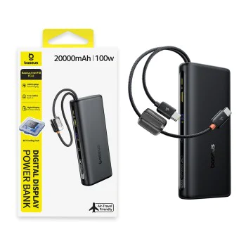 Външна батерия Baseus EnerFill FC41 (E0028N03) - два USB-C кабела, бързо зареждане, 100W, 20000mAh - Черен