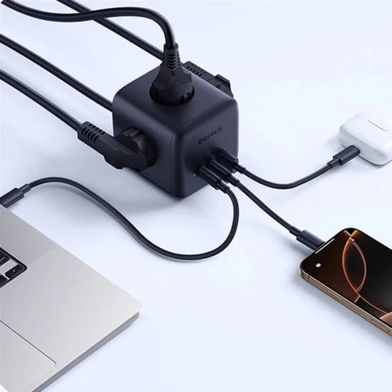 Разклонител Baseus EnerFill FA11 (E00082100123-00) - 3 x EU контакта, USB, Type-C, 67W, 1.5м - Черен