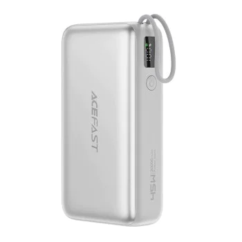 Външна батерия Acefast (M34) - с телескопичен Type-C кабел, PD45W, 20000mAh - Сребриста