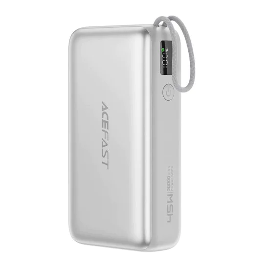 Външна батерия Acefast (M34) - с телескопичен Type-C кабел, PD45W, 20000mAh - Сребриста