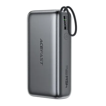 Външна батерия Acefast (M34) - с телескопичен Type-C кабел, PD45W, 20000mAh - Сива