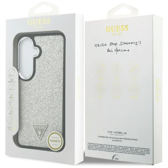 Калъф за Samsung Galaxy S26 - Fixed Glitter Triangle Logo MagSafe - Guess - Сребрист