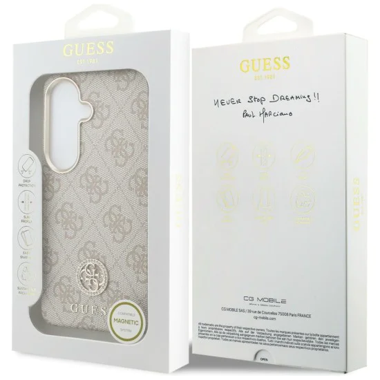 Калъф за Samsung Galaxy S26 - Rhinestone Round Logo MagSafe - Guess - Розов