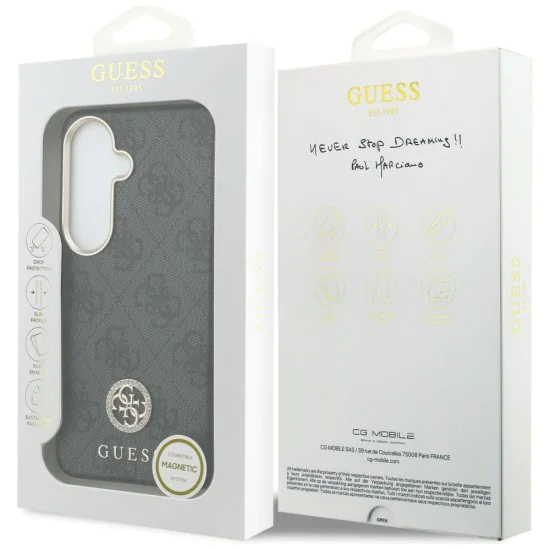 Калъф за Samsung Galaxy S26 - Rhinestone Round Logo MagSafe - Guess - Черен