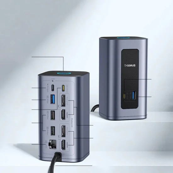 Докинг станция Baseus Nomos NU1 Air (B0114400) - 12 порта, 10Gbps, 100W PD, 4K дисплеи - Сива