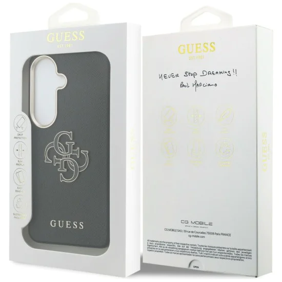 Калъф за Samsung Galaxy S26 - Grained Big 4G Metal Logo - Guess - Черен