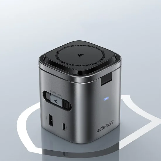 Зарядна станция 6в1 Acefast (Z9) - жично и безжично зареждане, GaN, 80W - Черна