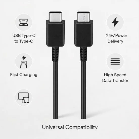 Кабел за данни Samsung Original (EP-DG980) - Type-C към Type-C Fast Charging 3A, 25W, 1м - Черен (Bulk Packing)