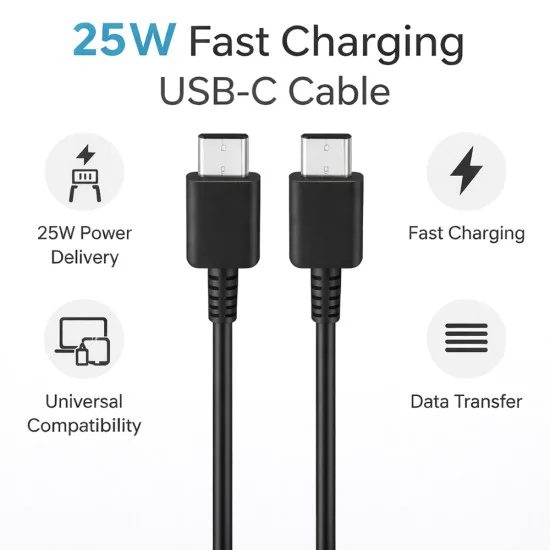Кабел за данни Samsung Original (EP-DG980) - Type-C към Type-C Fast Charging 3A, 25W, 1м - Черен (Bulk Packing)