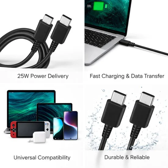 Кабел за данни Samsung Original (EP-DG980) - Type-C към Type-C Fast Charging 3A, 25W, 1м - Черен (Bulk Packing)