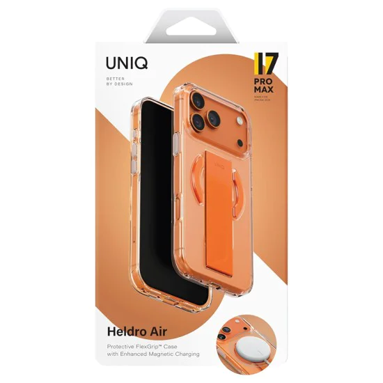 Калъф за iPhone 17 Pro - Heldro Air MagClick - UNIQ - Прозрачен / Оранжев