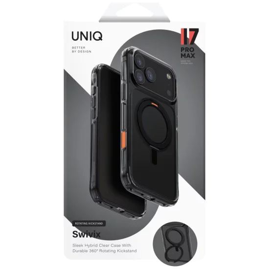 Калъф за iPhone 17 Pro - Swivix 360° Kickstand - UNIQ - Черен