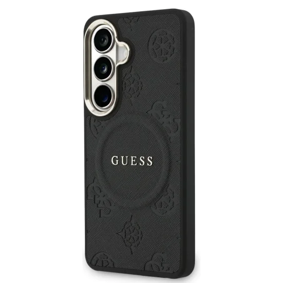 Калъф за Samsung Galaxy S26 - Saffiano Peony Embossed Ring MagSafe - Guess - Черен