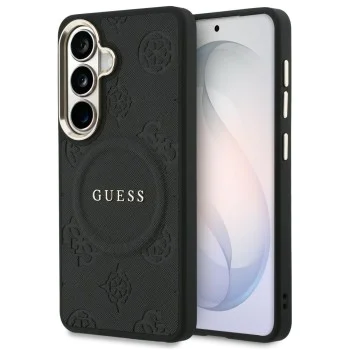 Калъф за Samsung Galaxy S26 - Saffiano Peony Embossed Ring MagSafe - Guess - Черен