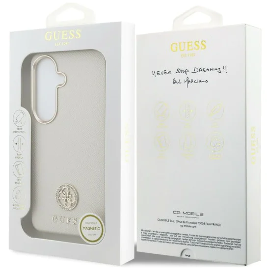 Калъф за Samsung Galaxy S26 - Rhinestone Round Logo MagSafe - Guess - Бежов