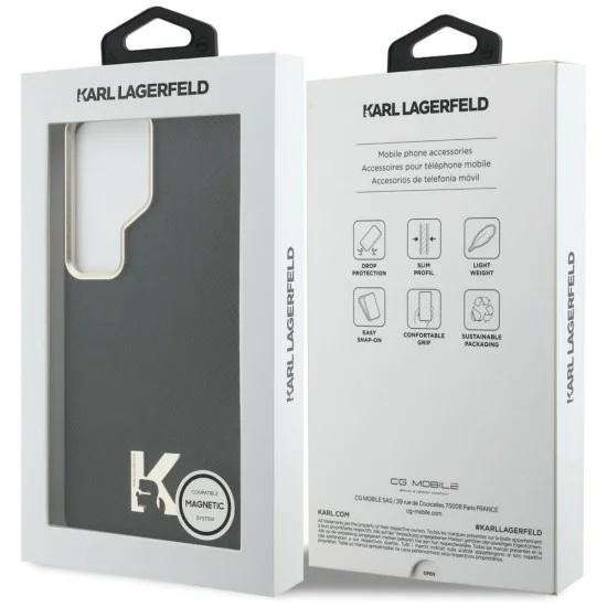 Калъф за Samsung Galaxy S26 Ultra - Wrapped Grained Leather с K Head Logo MagSafe - Karl Lagerfeld - Черен