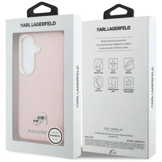 Калъф за Samsung Galaxy S26 - Wrapped Grained Leather с K&C Head Pin MagSafe - Karl Lagerfeld - Розов