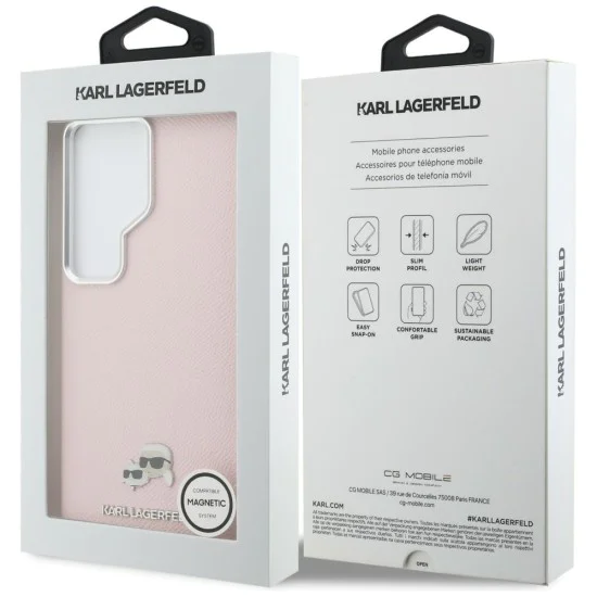 Калъф за Samsung Galaxy S26 Ultra - Wrapped Grained Leather с K&C Head Pin MagSafe - Karl Lagerfeld - Розов