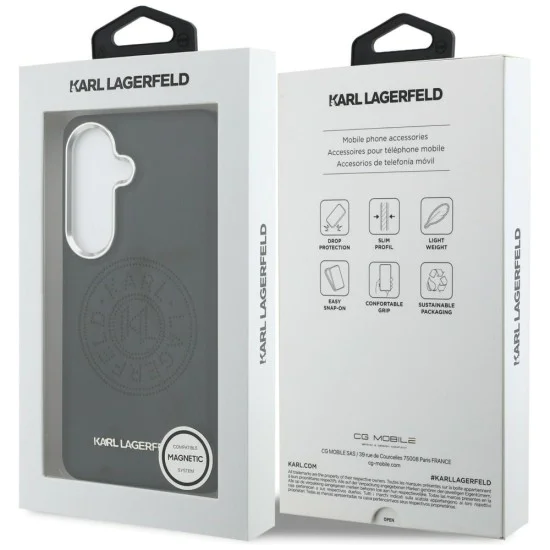 Калъф за Samsung Galaxy S26 - Wrapped Leather с Karl Round Point Logo MagSafe - Karl Lagerfeld - Черен