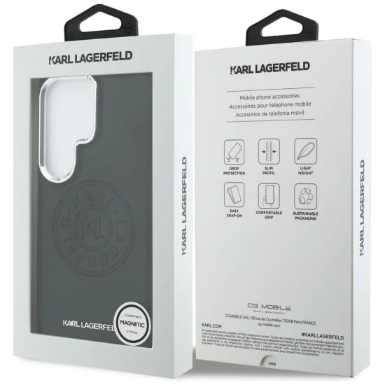Калъф за Samsung Galaxy S26 Ultra - Wrapped Leather с Karl Round Point Logo MagSafe - Karl Lagerfeld - Черен