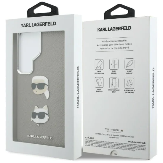 Калъф за Samsung Galaxy S26 Ultra - Wrapped Leather Saffiano с K&C Head Pin - Karl Lagerfeld - Сив