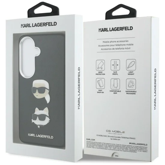 Калъф за Samsung Galaxy S26 Plus - Wrapped Leather Saffiano с K&C Head Pin - Karl Lagerfeld - Черен