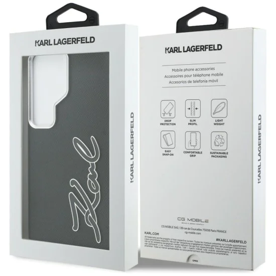 Калъф за Samsung Galaxy S26 Ultra - Full Wrapped Grained Leather със Signature Resin Logo - Karl Lagerfeld - Черен