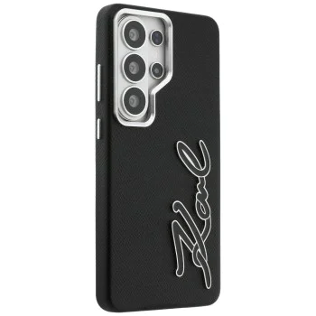 Калъф за Samsung Galaxy S26 Ultra - Full Wrapped Grained Leather със Signature Resin Logo - Karl Lagerfeld - Черен