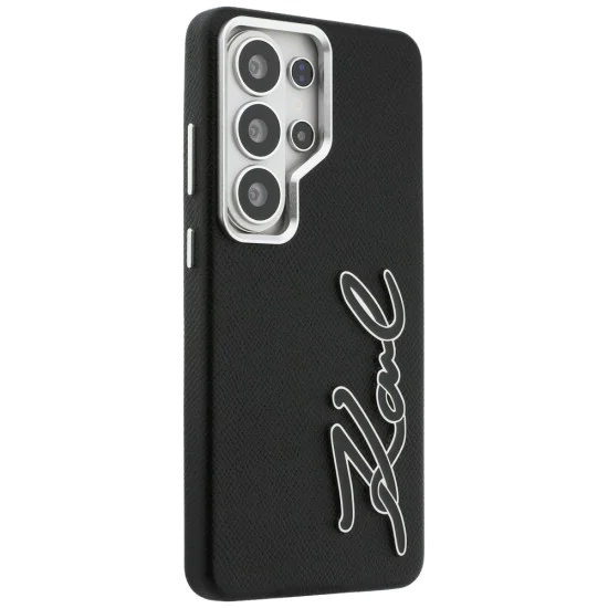 Калъф за Samsung Galaxy S26 Ultra - Full Wrapped Grained Leather със Signature Resin Logo - Karl Lagerfeld - Черен