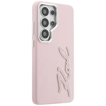Калъф за Samsung Galaxy S26 Ultra - Full Wrapped Grained Leather със Signature Resin Logo - Karl Lagerfeld - Розов
