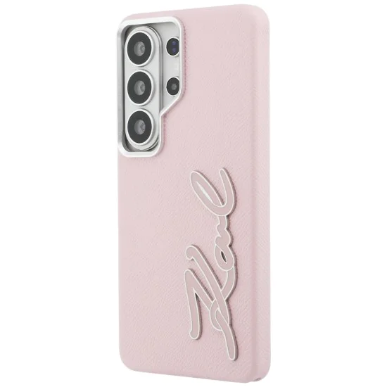Калъф за Samsung Galaxy S26 Ultra - Full Wrapped Grained Leather със Signature Resin Logo - Karl Lagerfeld - Розов