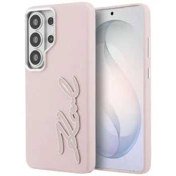 Калъф за Samsung Galaxy S26 Ultra - Full Wrapped Grained Leather със Signature Resin Logo - Karl Lagerfeld - Розов