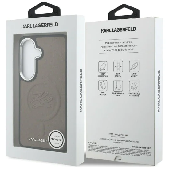 Калъф за Samsung Galaxy S26 Plus - Leather с Initial Logo Debossed MagSafe - Karl Lagerfeld - Кафяв