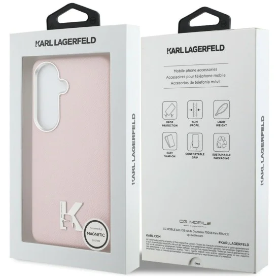 Калъф за Samsung Galaxy S26 - Wrapped Grained Leather с K Head Logo MagSafe - Karl Lagerfeld - Розов