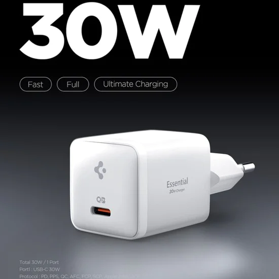 Зарядно устройство Spigen Essential EE301EU (ACH09492) - Type-C, 30W - Бяло