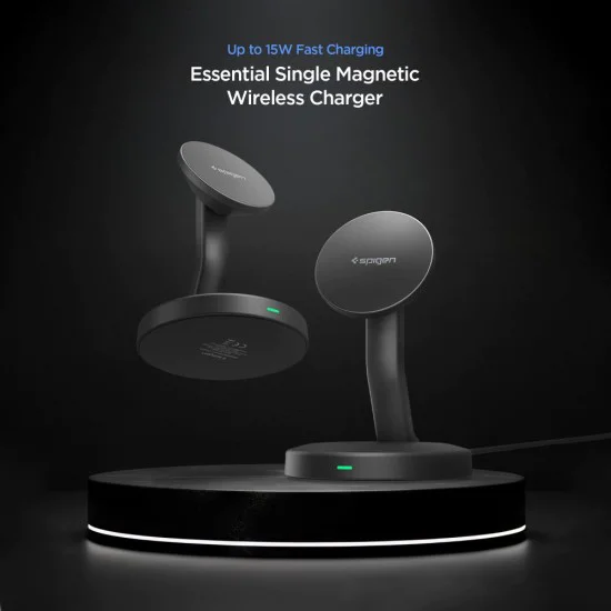 Безжично зарядно устройство Spigen Essential EF151MS (ACH10441) - MagSafe, 15W - Черно