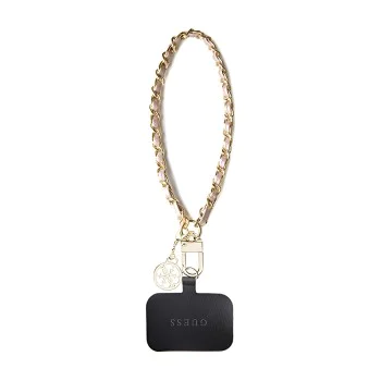 Ремък за ръка Guess Hand Strap Saffiano 4G Charm - Универсален, Saffiano еко кожа - Черен