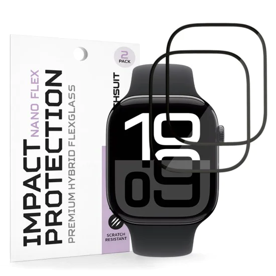 Протектор за Apple Watch 10 / 11 46mm - Nano Flex (2 pack) - Techsuit - Черен