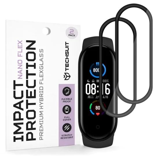 Протектор за Xiaomi Mi Band 5 / 6 / 6 NFC - Nano Flex (2 pack) - Techsuit - Черен