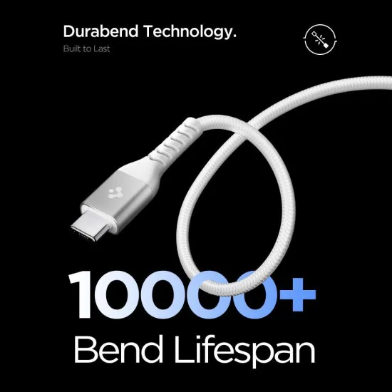 Кабел за данни Spigen Essential EB10010CCA (ACA11102) - Type-C към Type-C, Nylon, 100W, 1м - Бял