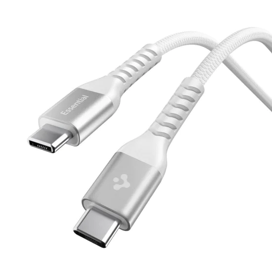 Кабел за данни Spigen Essential EB10010CCA (ACA11102) - Type-C към Type-C, Nylon, 100W, 1м - Бял
