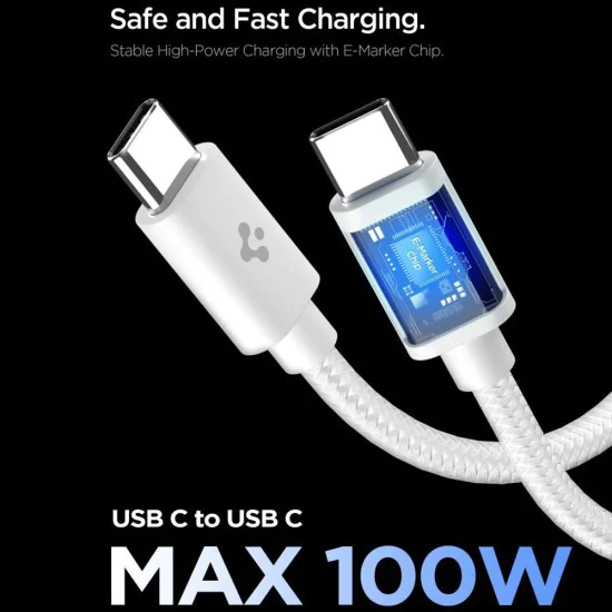 Зарядно устройство Spigen Essential EE451EU (ACH09473) - USB-C с Type-C кабел, GaN, 45W - Бяло