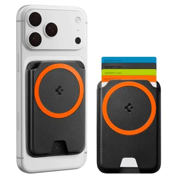 Магнитен портфейл за карти Spigen Valentinus Wallet MagFit+ - за 5 карти, PU кожа - Черен