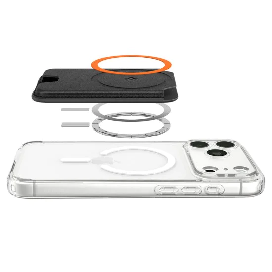 Магнитен портфейл за карти Spigen Valentinus Wallet MagFit+ - за 5 карти, PU кожа - Черен